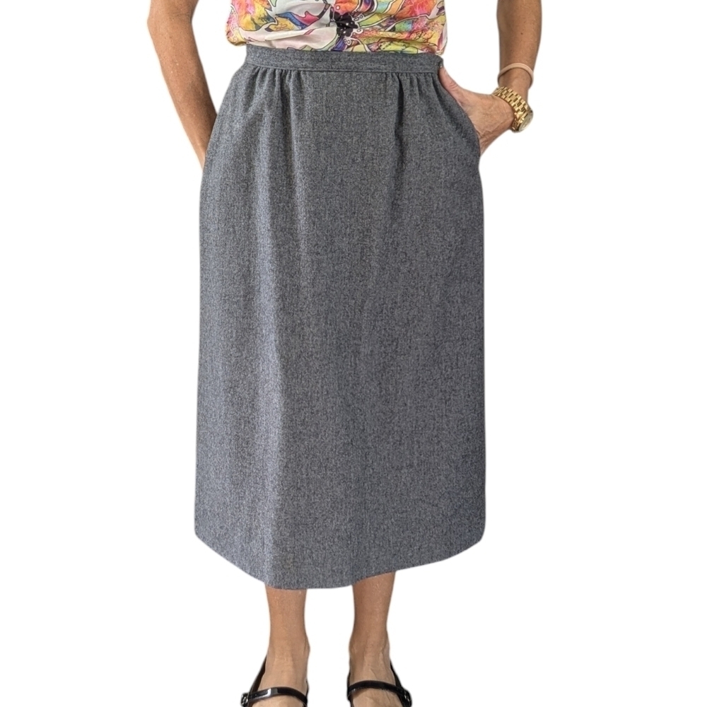 Vintage 80s Pendleton 100% Virgin Wool Gray Midi Skirt USA Size 10
